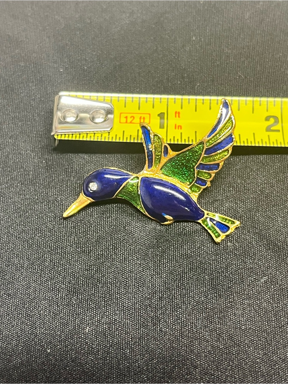 Enamel Flying Bird Duck Brooch Pin - Blue & Green - Picture 5 of 5